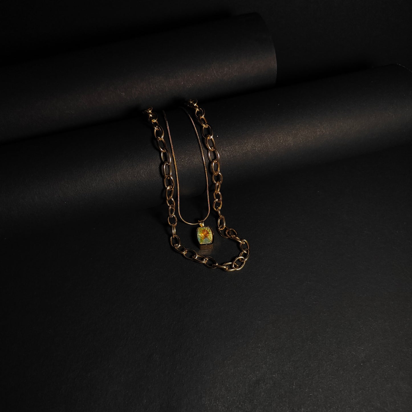 Mosaic Layer Necklace | Gold Layered Necklace with Artisan Locket Detail