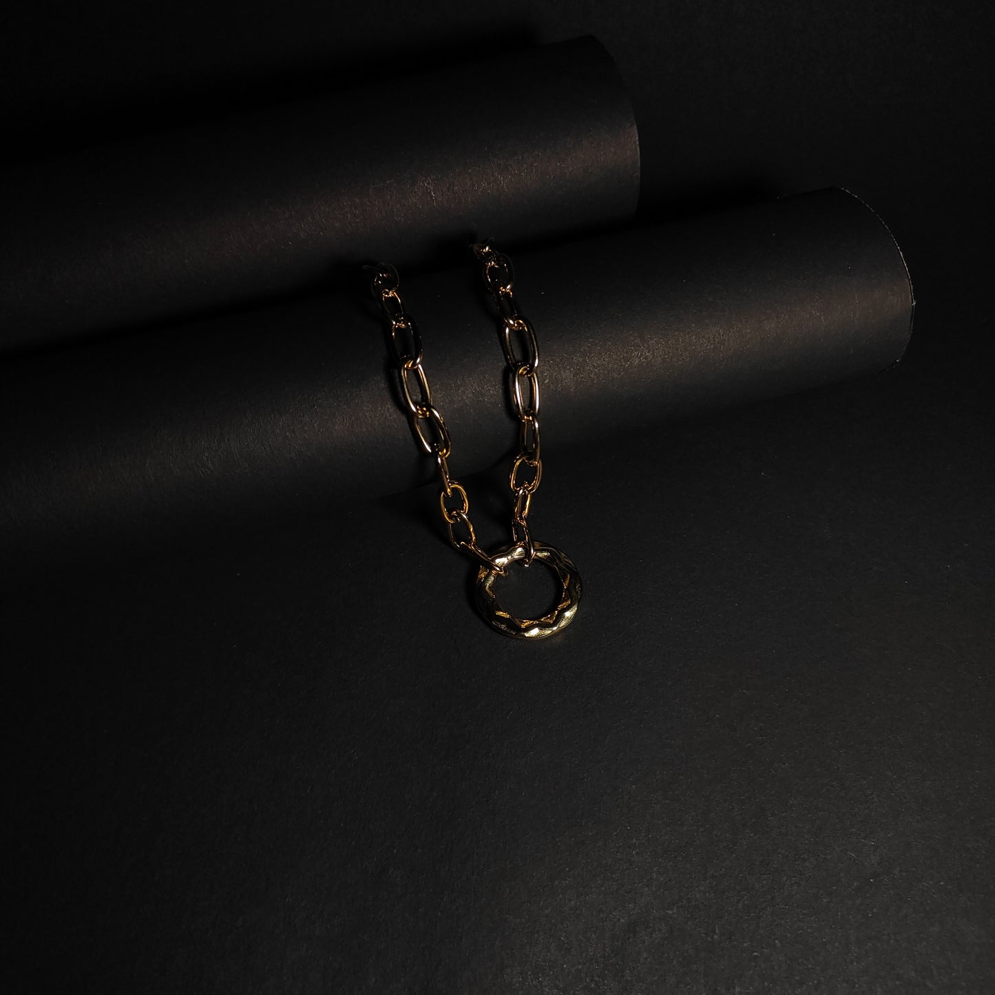 Aurelian Ring Necklace | Textured Gold Ring Locket on Chunky Link Chain