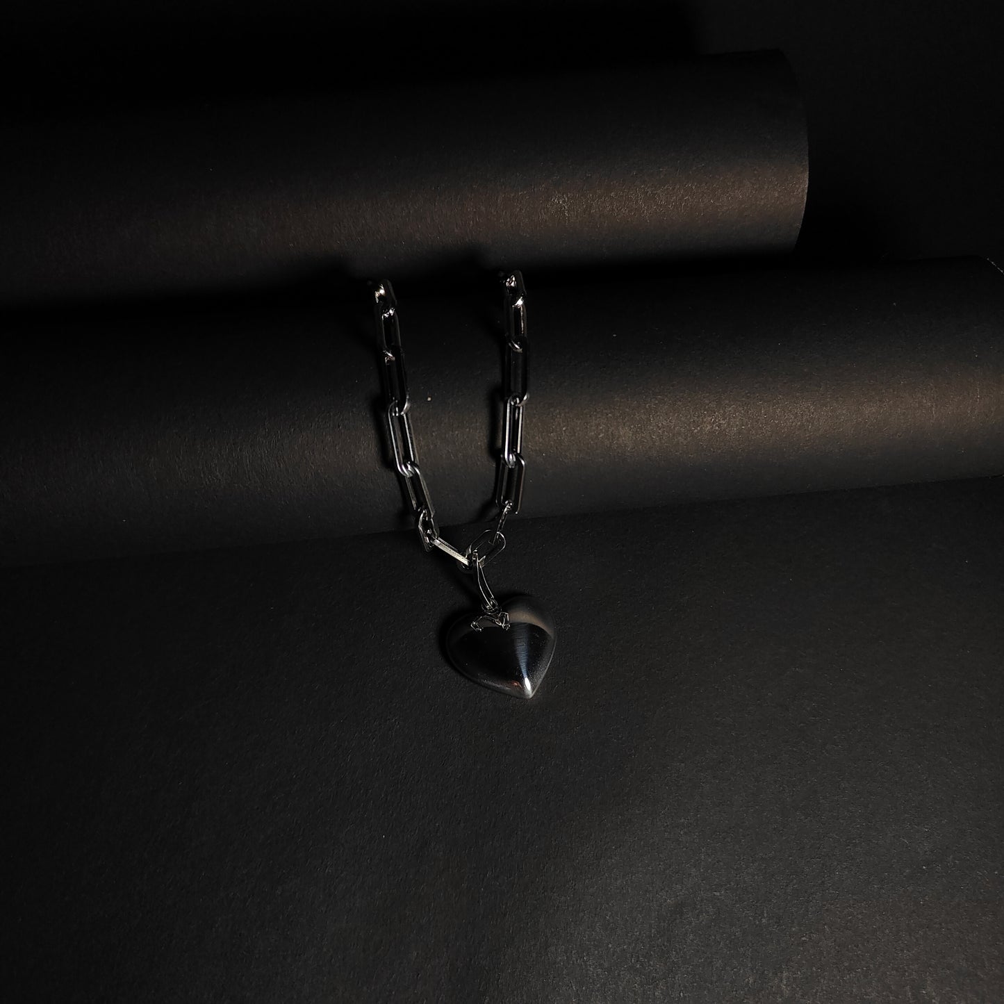 Bold Link Heart Necklace | Chunky Statement Necklace in Polished Stainless Steel