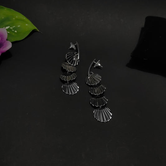 Deco Cascade Dangles - Sculptural Art Deco Dangle Drop Earrings in Dark Metal