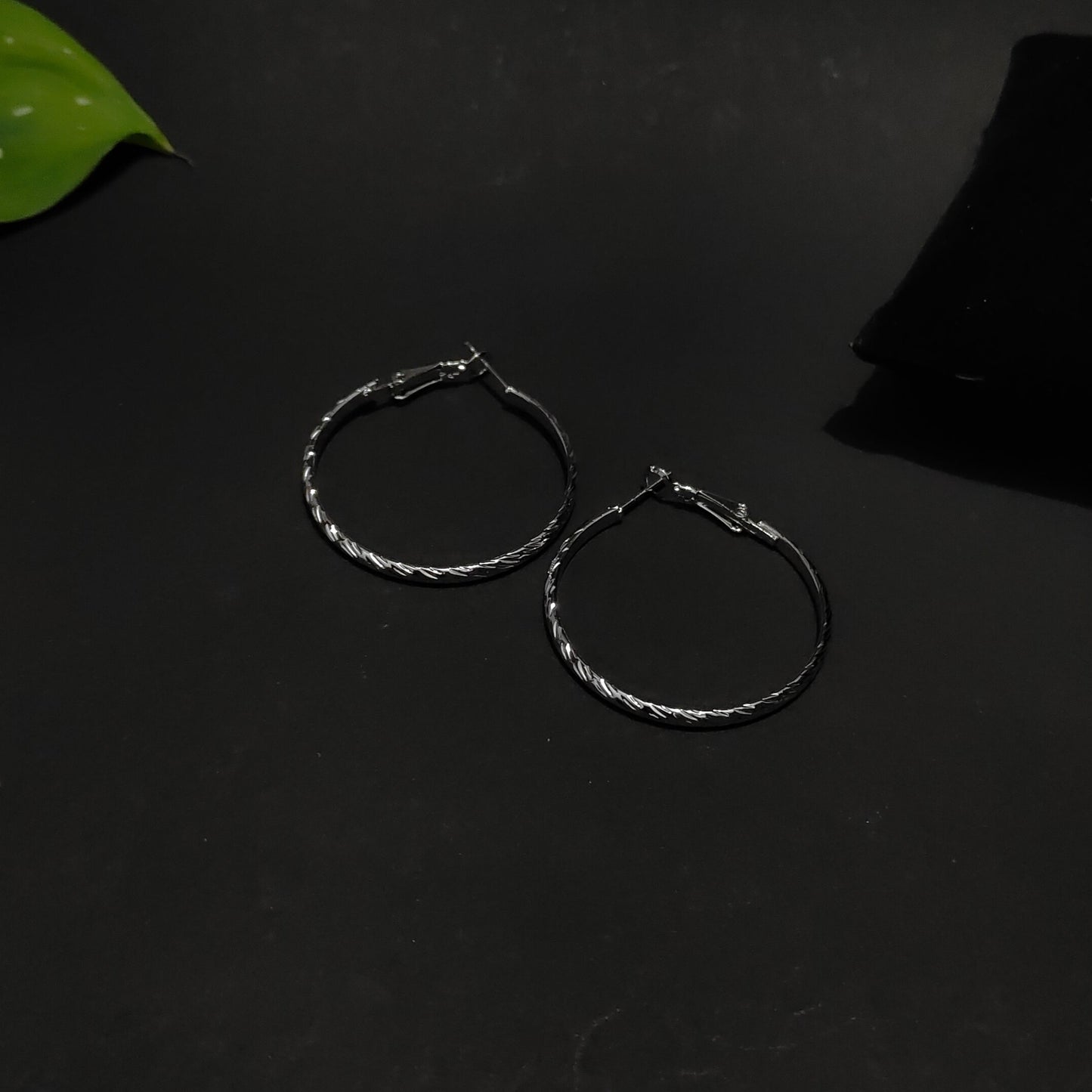Onyx Texture Hoops | Dark Metal Twisted Hoop Earrings with Modern Edge