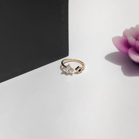 Calliope Ring | Gold Open Ring with Crystal Square Gemstone & Geometric Detail