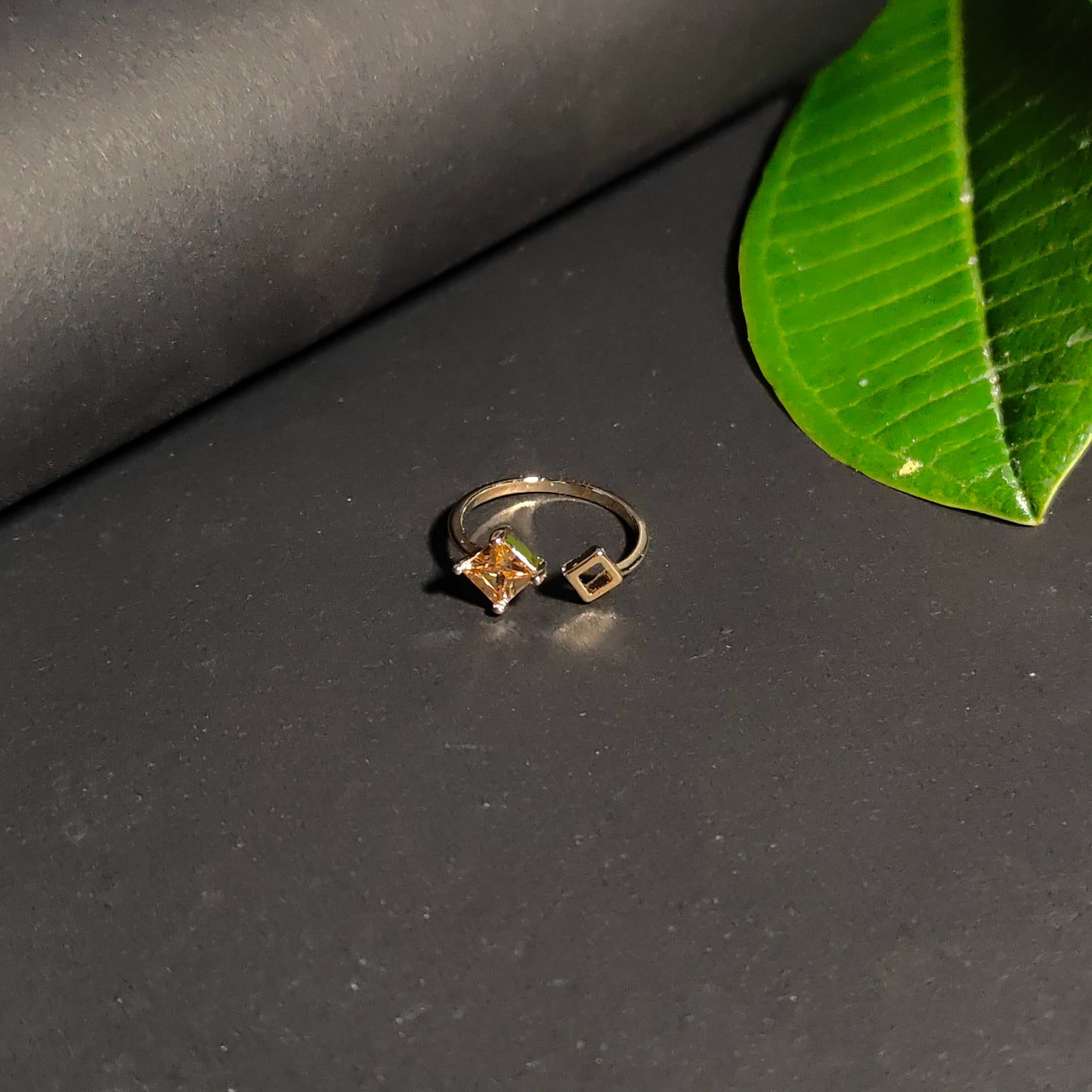 Calliope Ring | Gold Open Ring with Yellow Square Gemstone & Geometric Detail