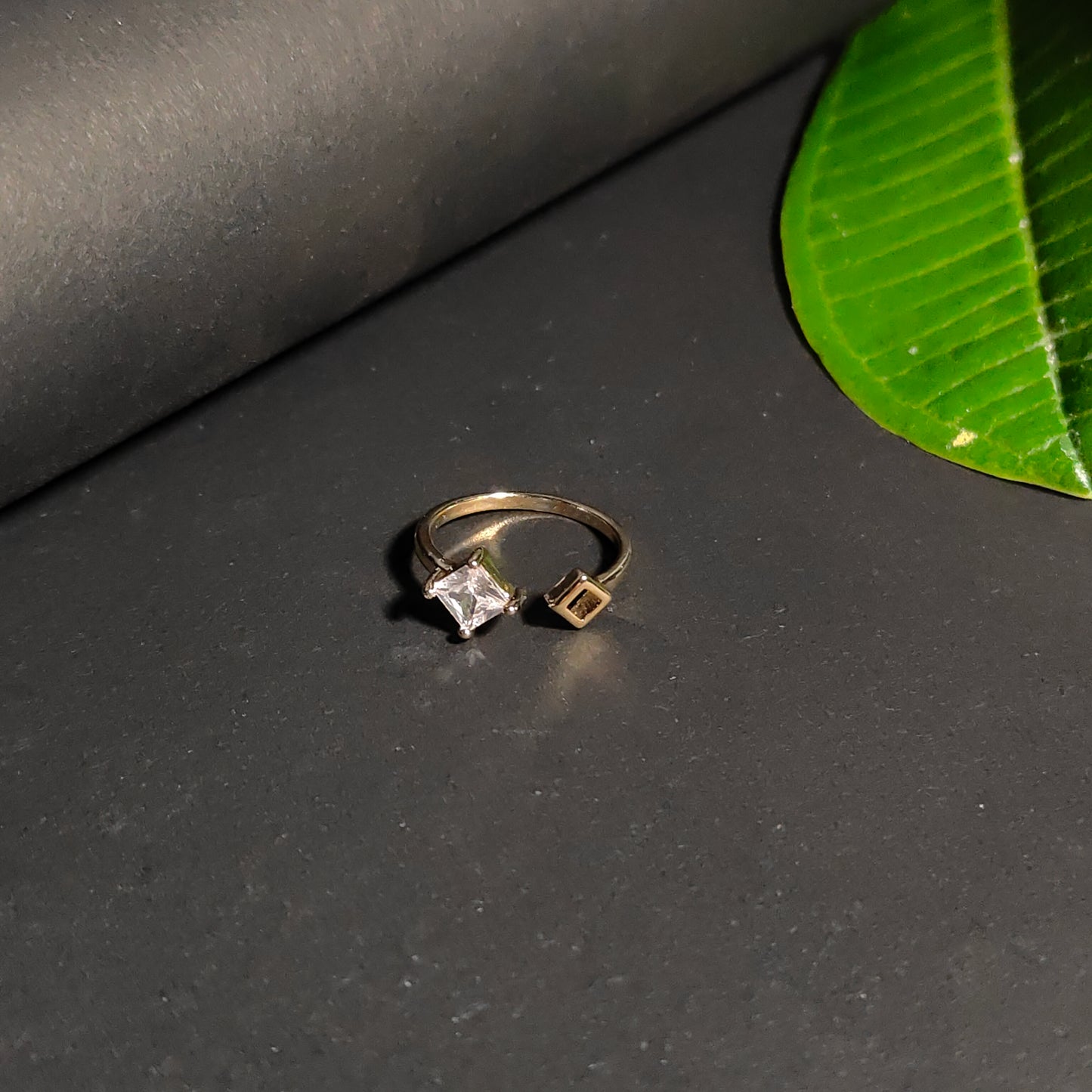 Calliope Ring | Gold Open Ring with Crystal Square Gemstone & Geometric Detail