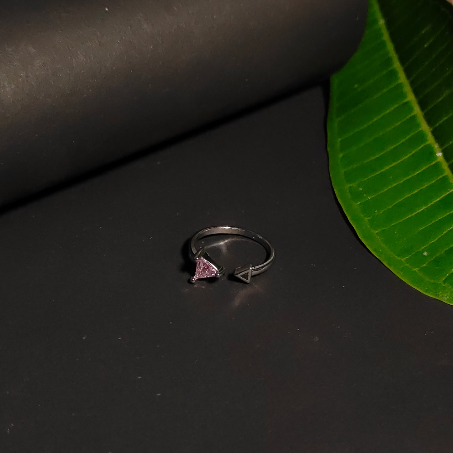 Pink Triangle Ring | Silver Geometric Open Ring | Minimalist Triangle Gemstone Ring for Women