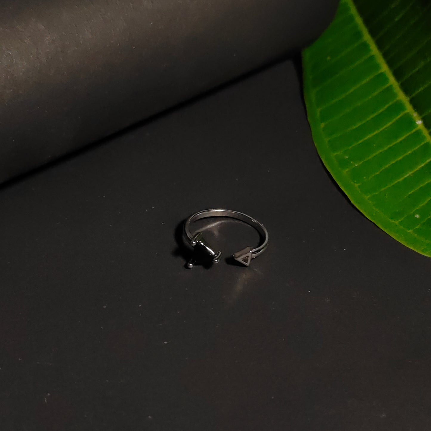 Black Triangle Ring | Silver Geometric Open Ring | Minimalist Triangle Gemstone Ring for Women