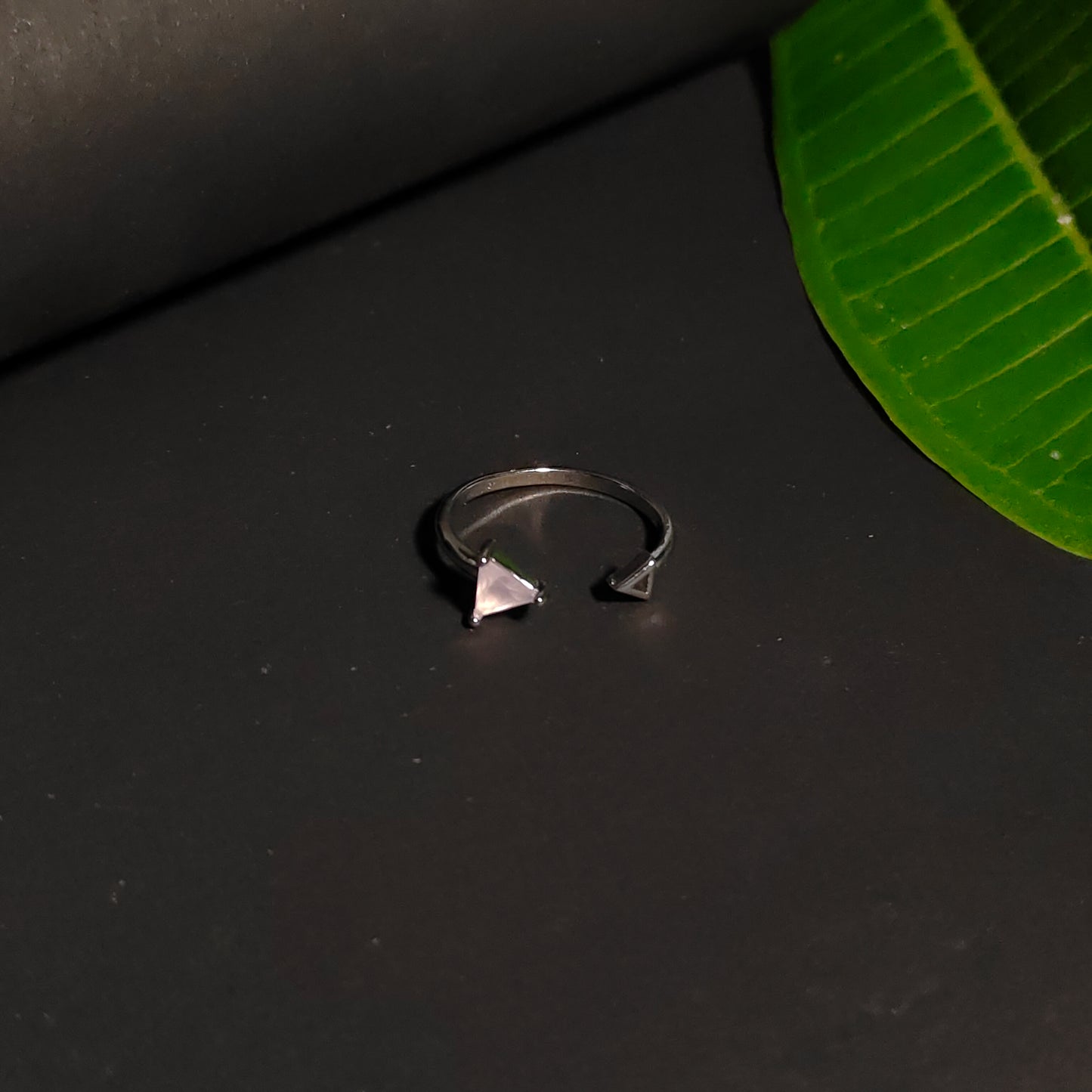 Pink Triangle Ring | Silver Geometric Open Ring | Minimalist Triangle Gemstone Ring for Women