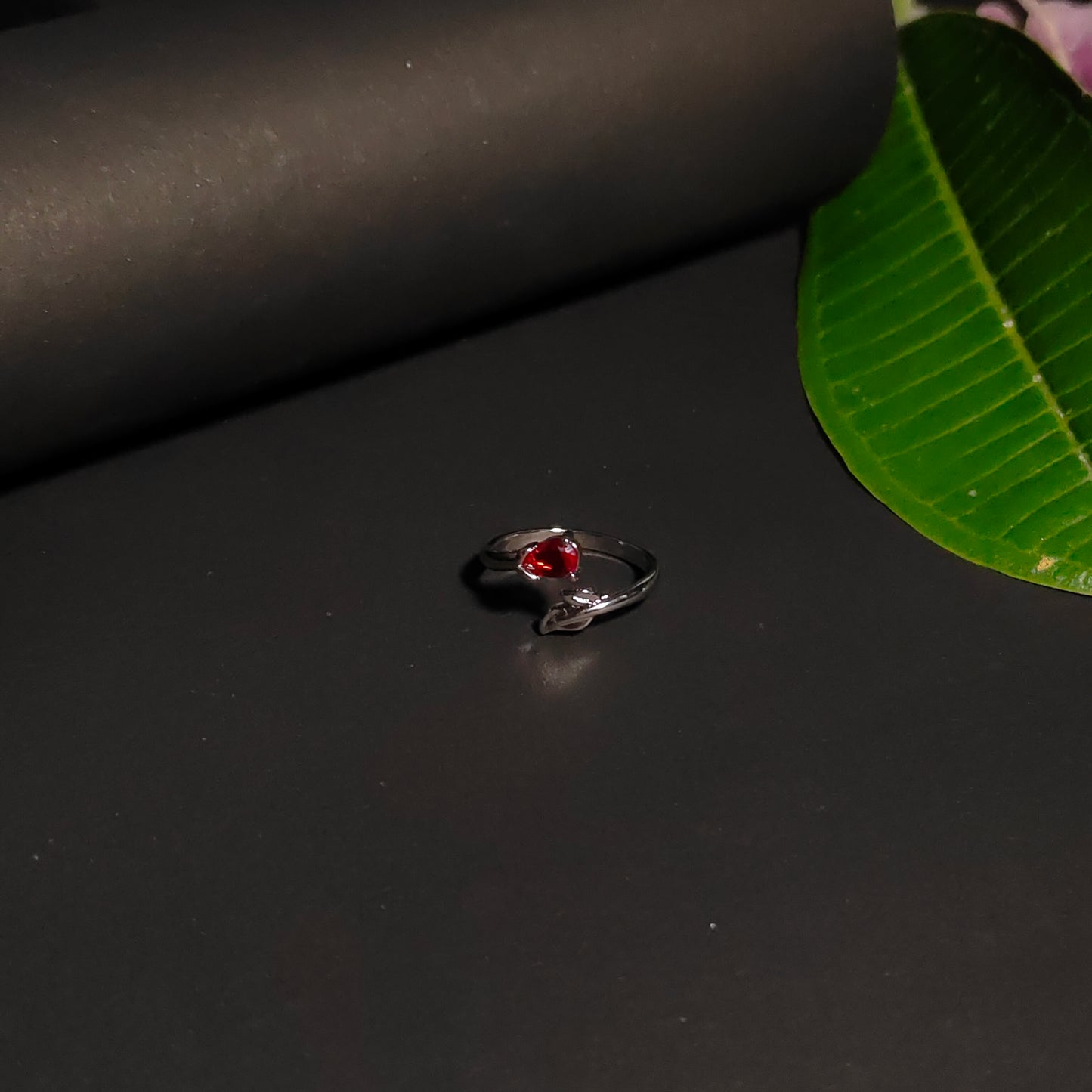 Ruby Red CZ Bypass Ring | Silver Branch Open Ring | Modern Minimalist Red Gemstone Ring for Women