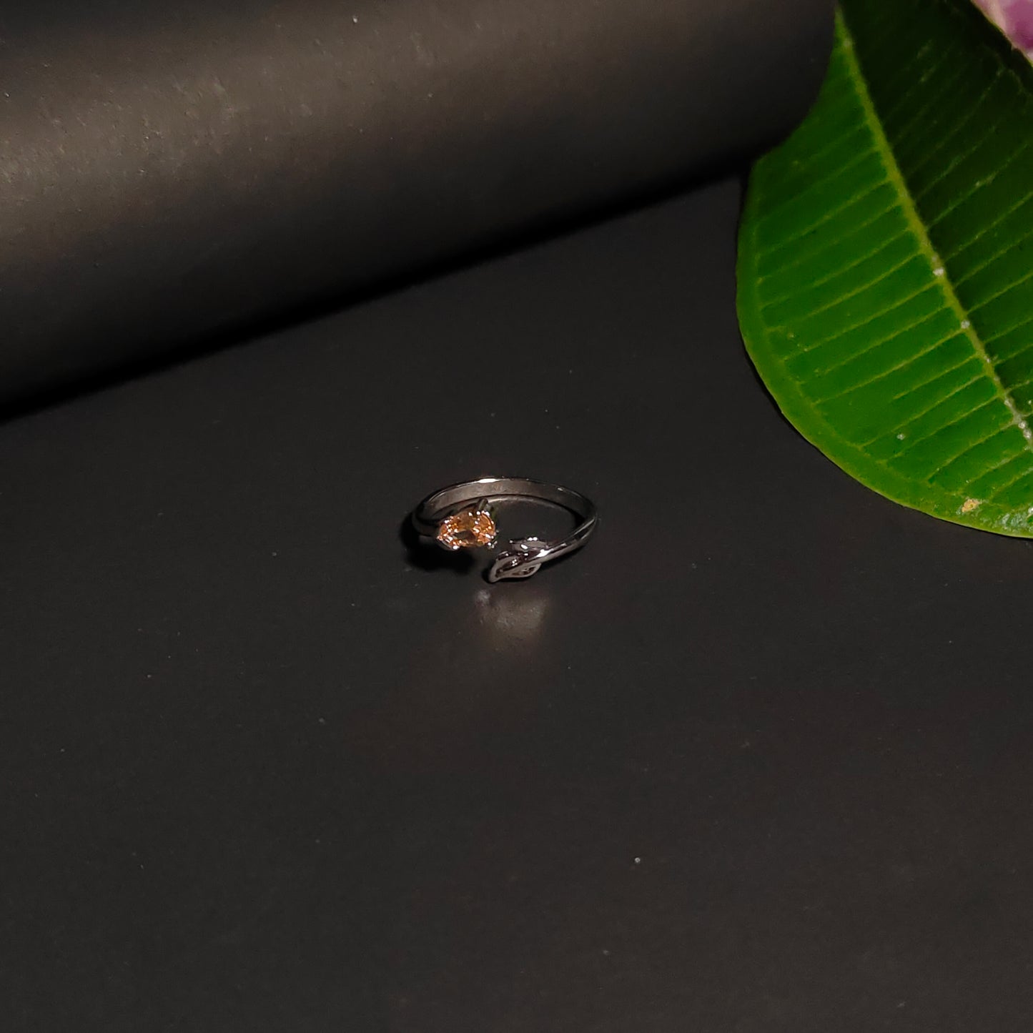 Yellow CZ Bypass Ring | Silver Branch Open Ring | Modern Minimalist Yellow Gemstone Ring for Women