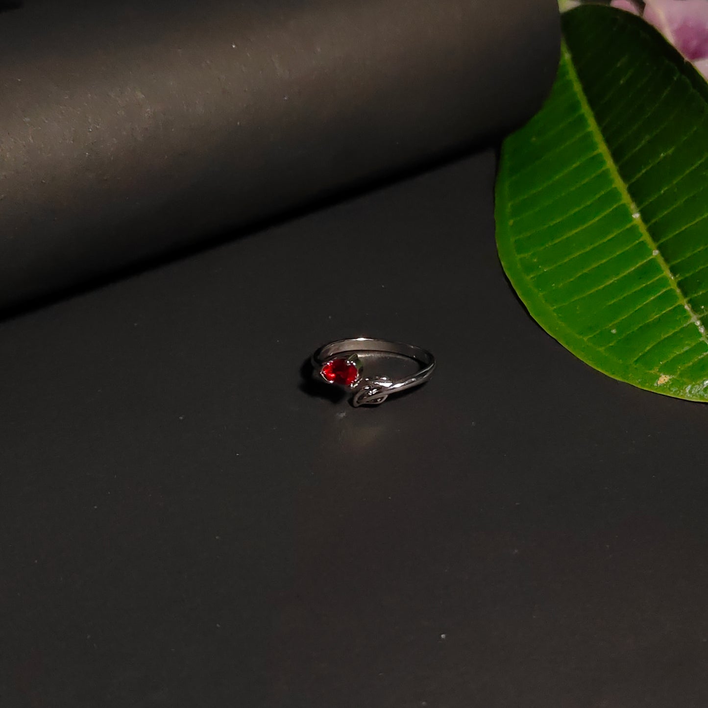 Ruby Red CZ Bypass Ring | Silver Branch Open Ring | Modern Minimalist Red Gemstone Ring for Women