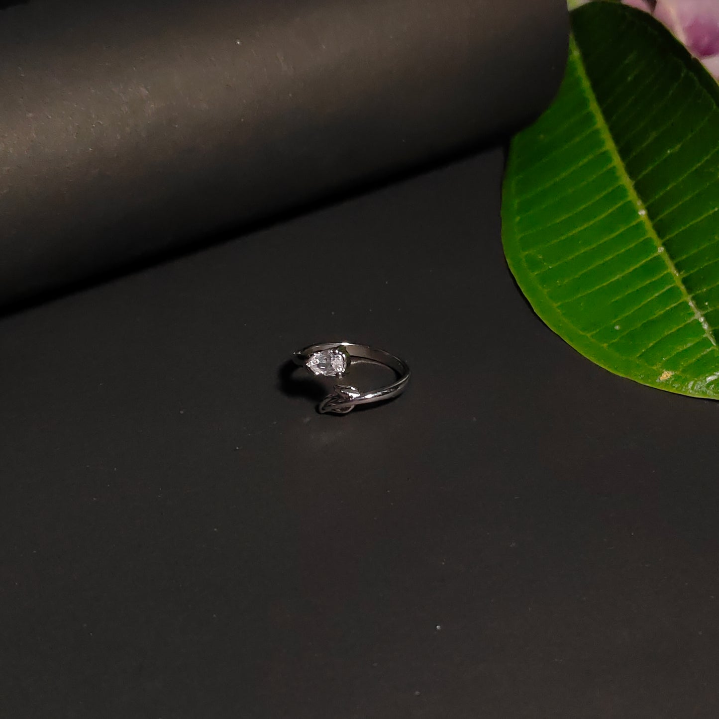 Diamond Clear CZ Bypass Ring | Silver Branch Open Ring | Modern Minimalist Clear Gemstone Ring for Women