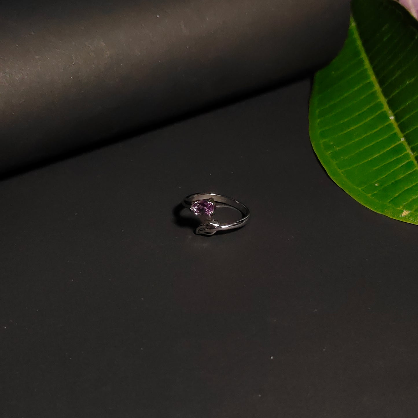 Purple CZ Bypass Ring | Silver Branch Open Ring | Modern Minimalist Purple Gemstone Ring for Women