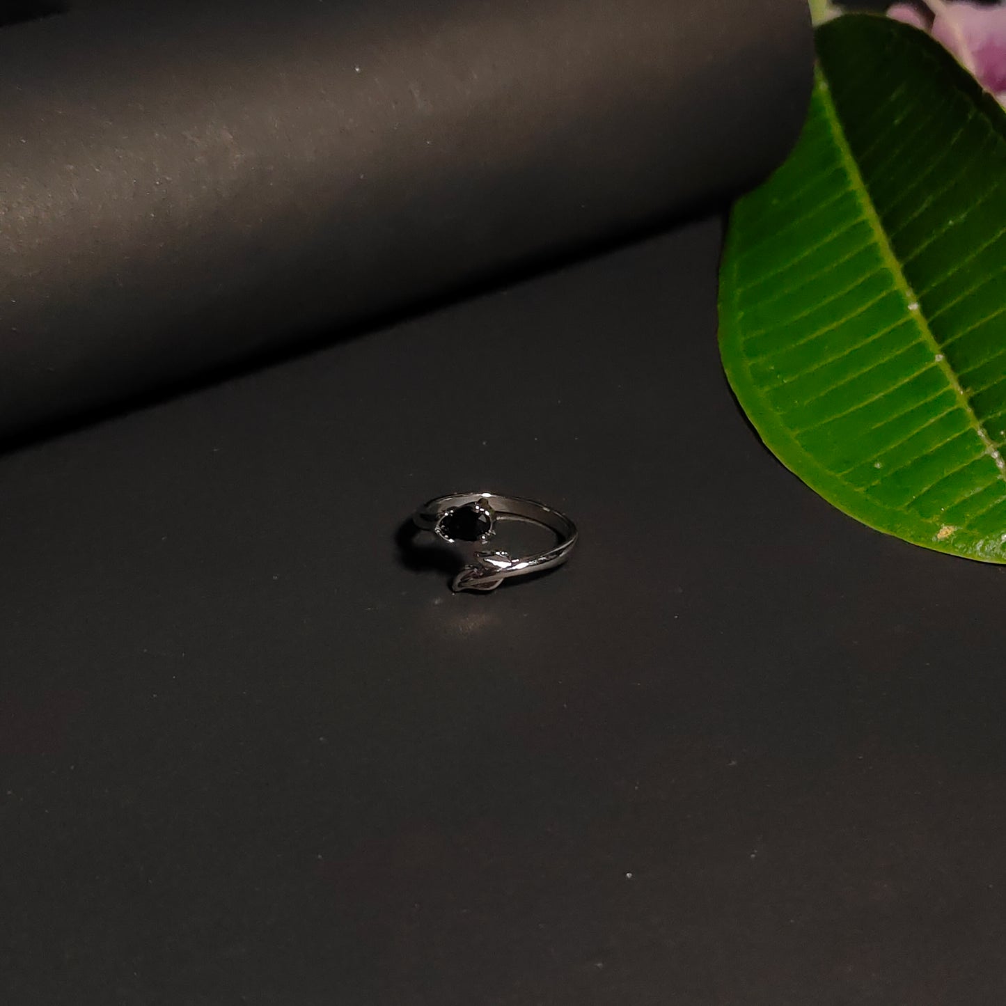 Black CZ Bypass Ring | Silver Branch Open Ring | Modern Minimalist Black Gemstone Ring for Women