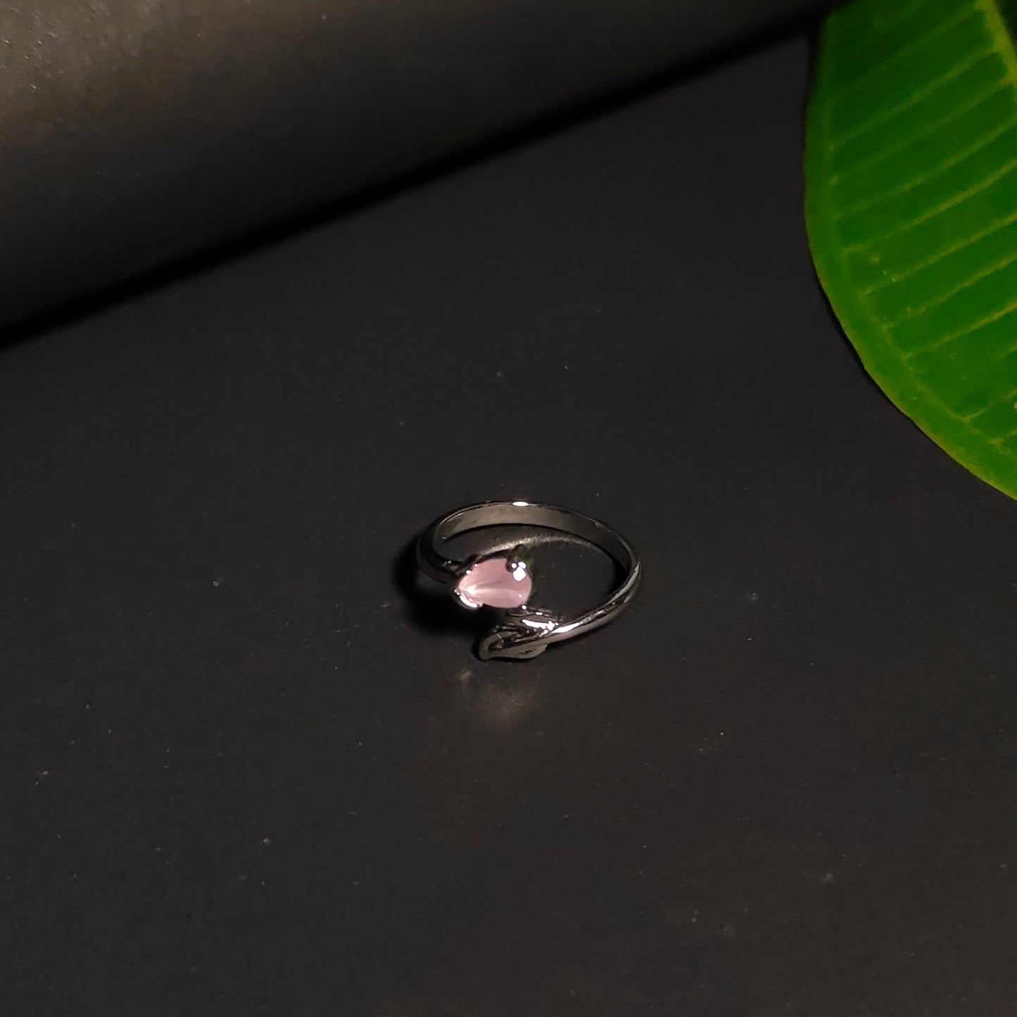 Pink CZ Bypass Ring | Silver Branch Open Ring | Modern Minimalist Pink Gemstone Ring for Women