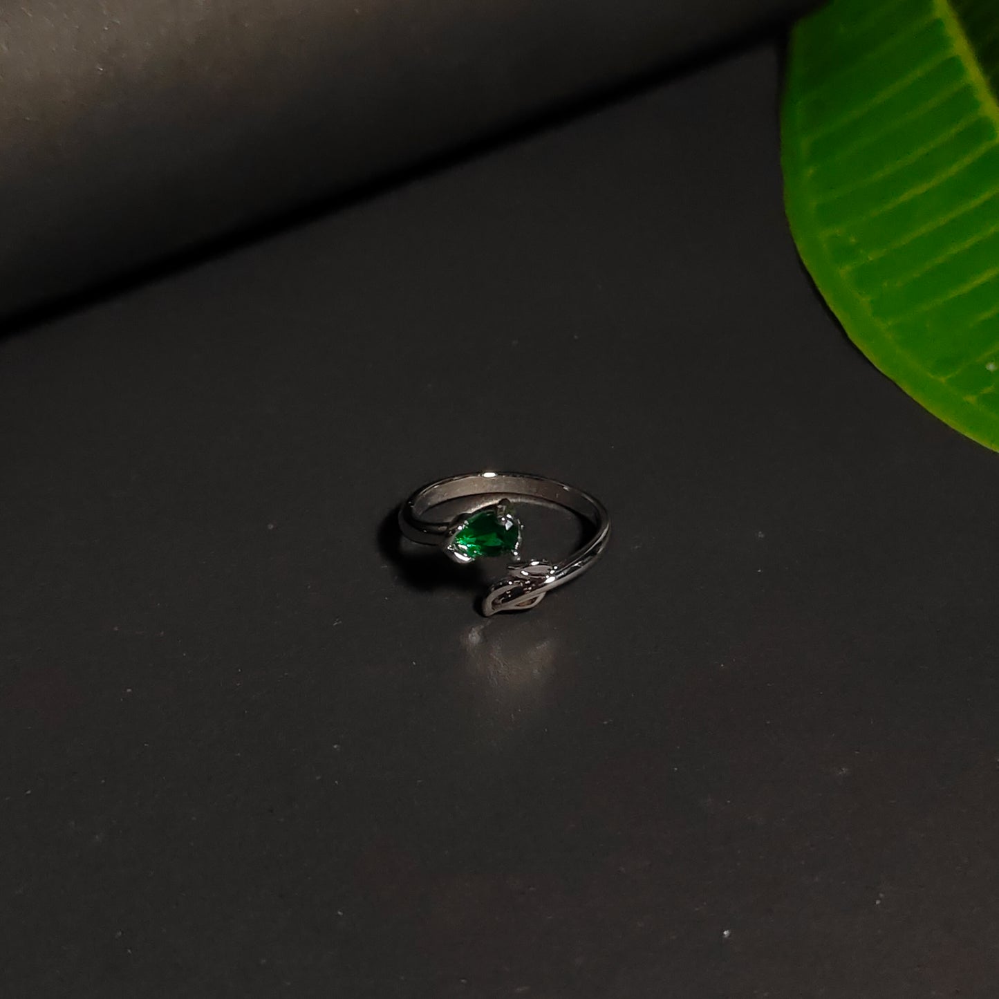 Emerald Green CZ Bypass Ring | Silver Branch Open Ring | Modern Minimalist Green Gemstone Ring for Women