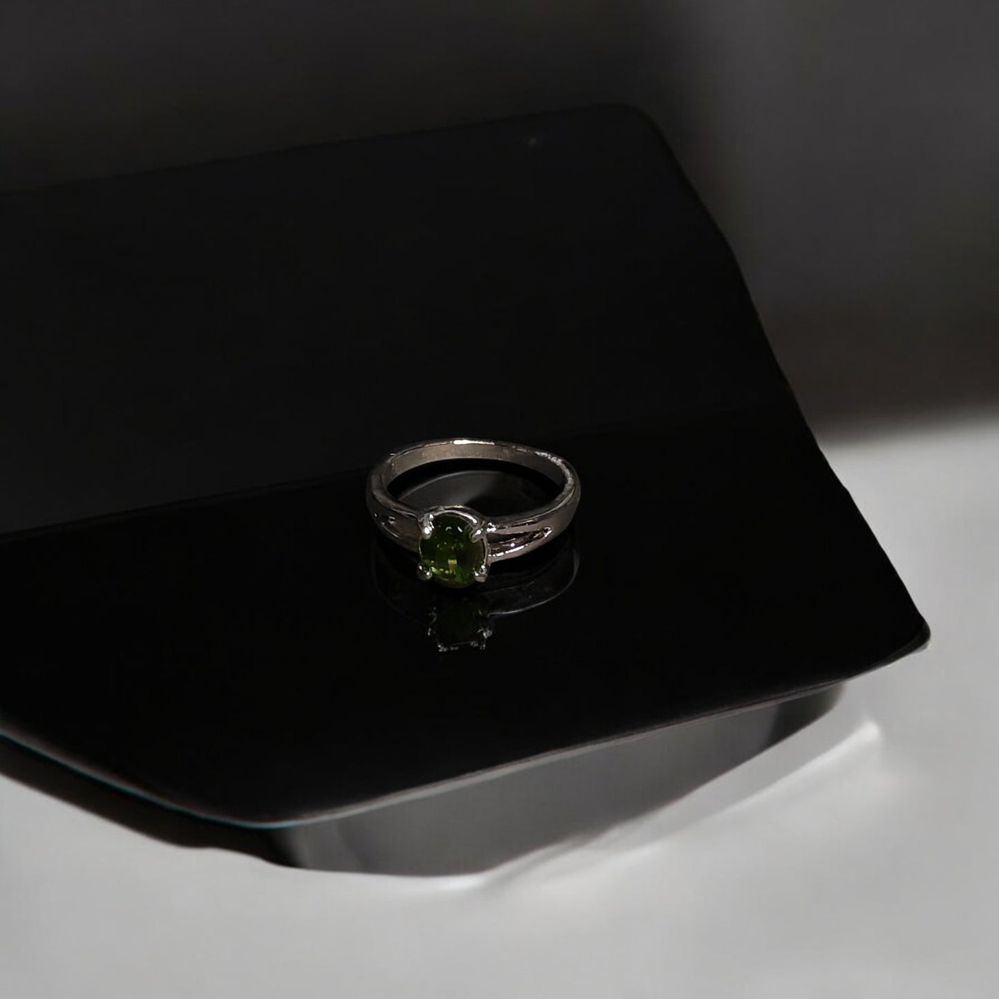 Green Spinel Solitaire Ring | Oval Green Gemstone Bezel Set Ring for Women