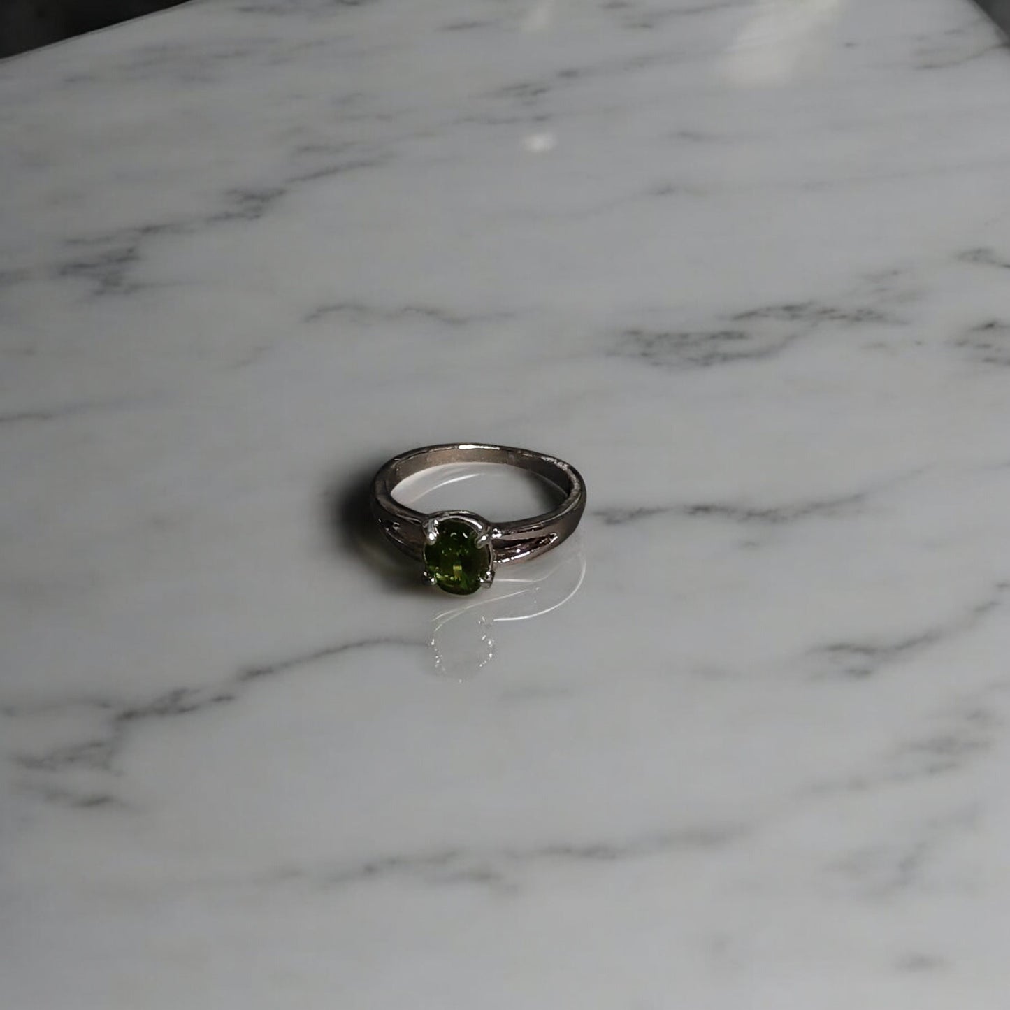 Green Spinel Solitaire Ring | Oval Green Gemstone Bezel Set Ring for Women