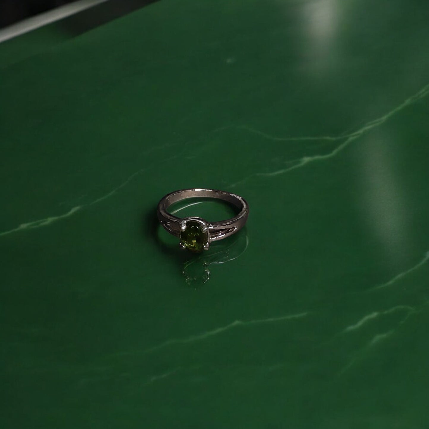Green Spinel Solitaire Ring | Oval Green Gemstone Bezel Set Ring for Women