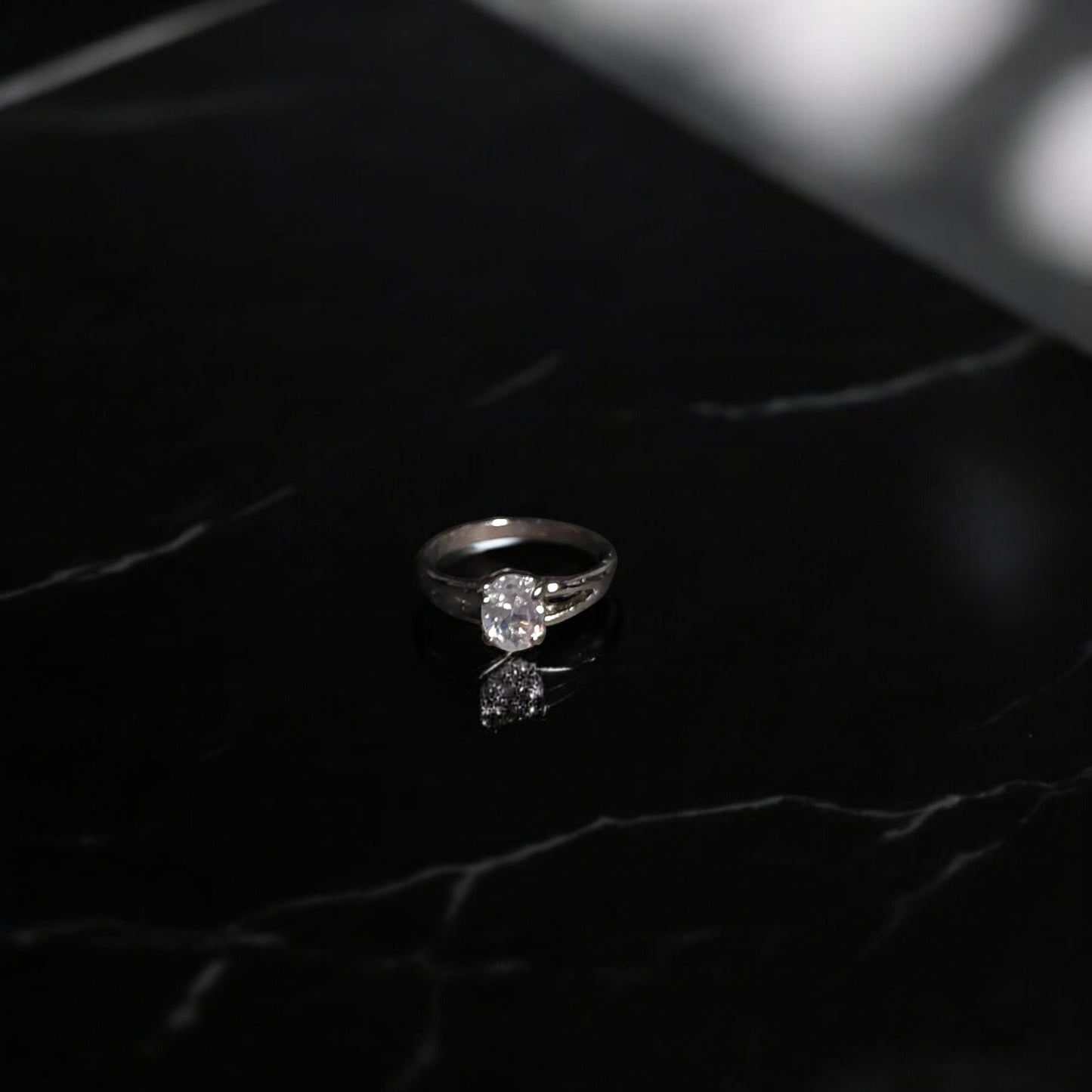 Clear Spinel Solitaire Ring | Oval Clear  Gemstone Bezel Set Ring for Women