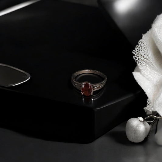 Red Spinel Solitaire Ring | Oval Red Gemstone Bezel Set Ring for Women