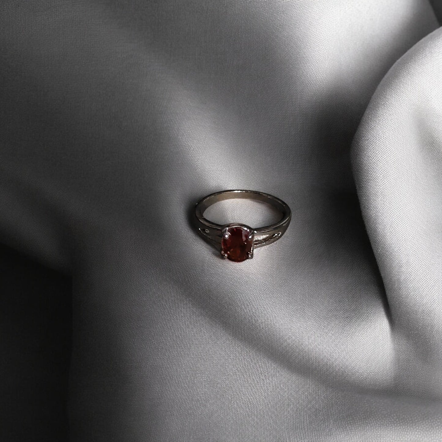 Red Spinel Solitaire Ring | Oval Red Gemstone Bezel Set Ring for Women