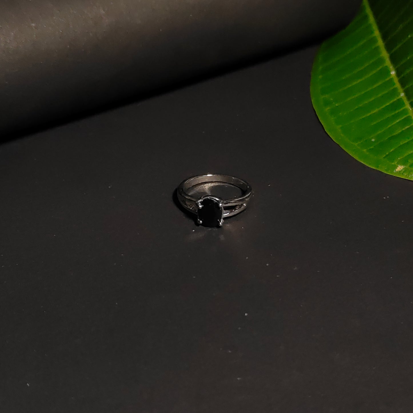 Black Spinel Solitaire Ring | Oval Black Gemstone Bezel Set Ring for Women