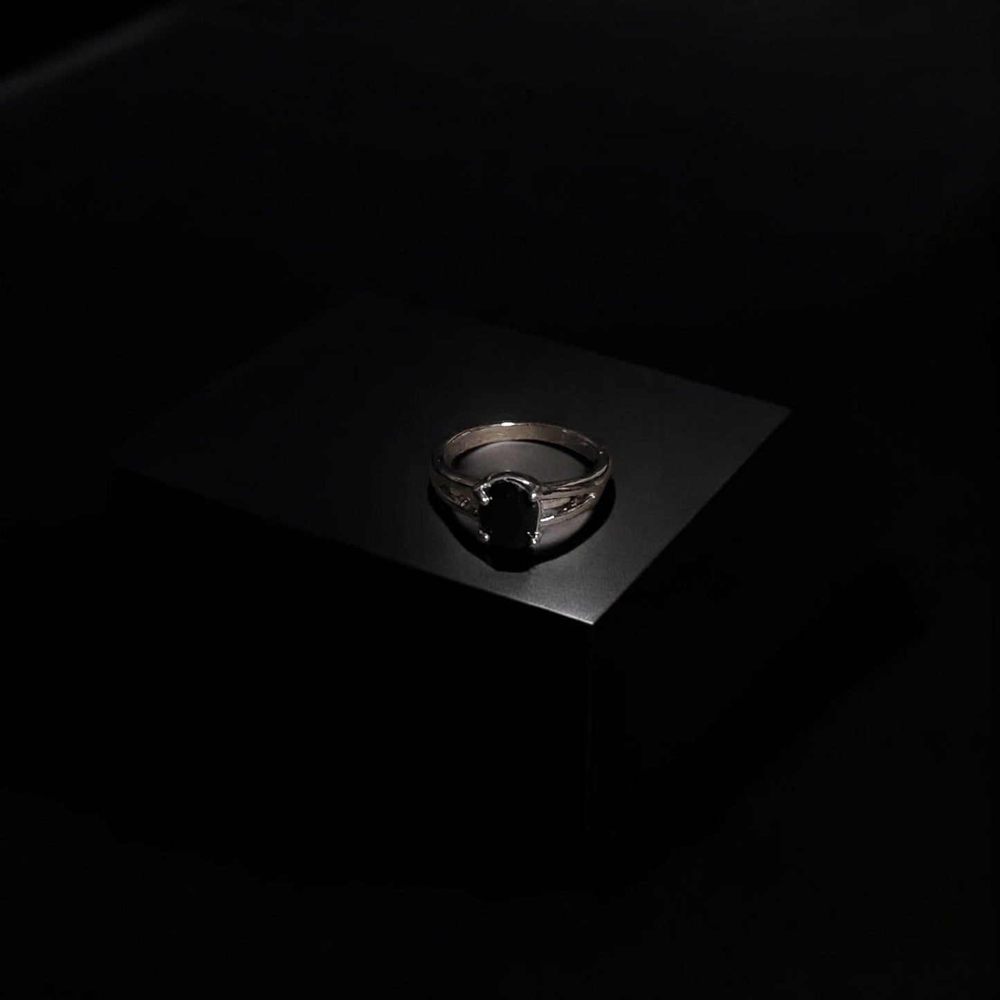 Black Spinel Solitaire Ring | Oval Black Gemstone Bezel Set Ring for Women