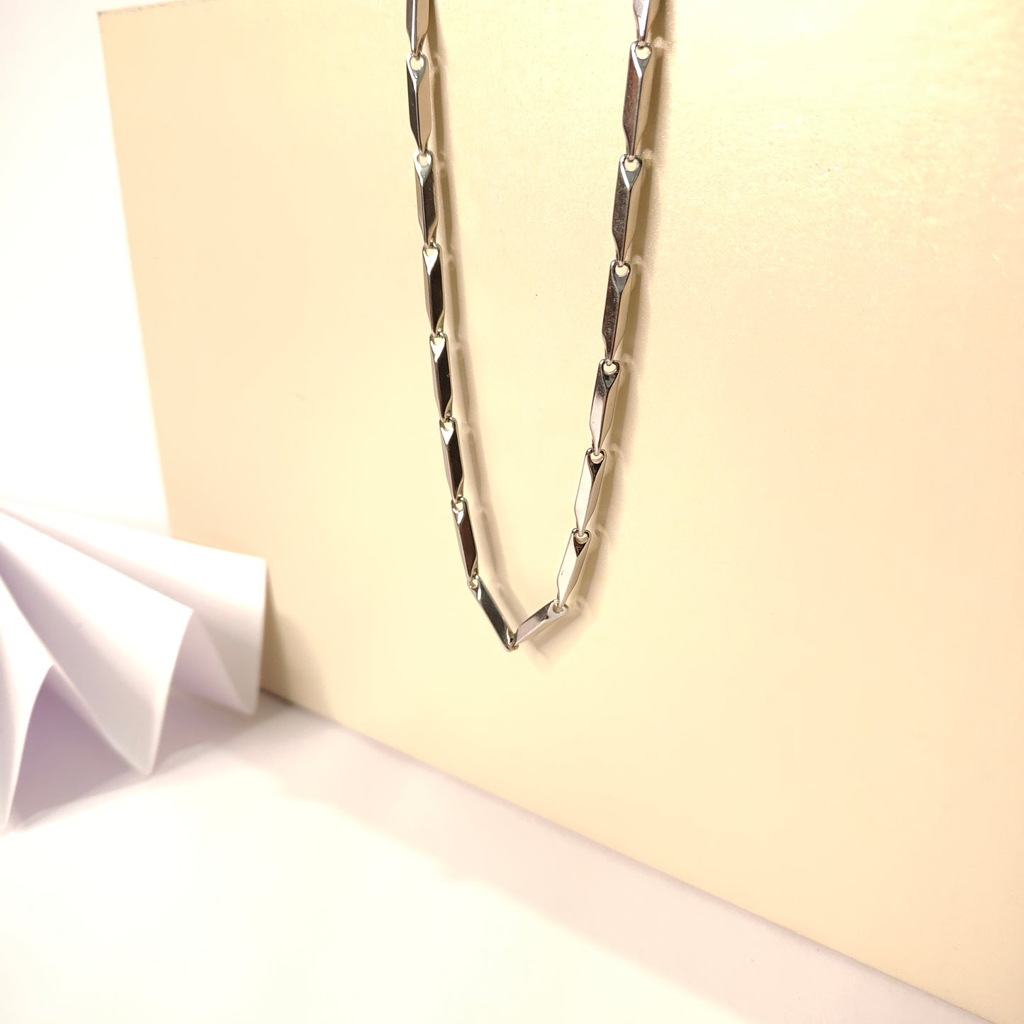 Silver Bar Link Chain Necklace | Modern Geometric Silver Link Chain | Minimalist Silver Fashion Necklace