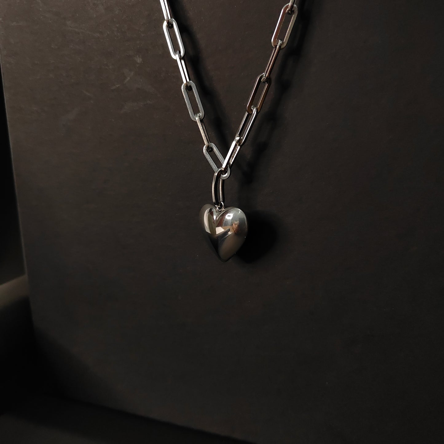 Bold Link Heart Necklace | Chunky Statement Necklace in Polished Stainless Steel