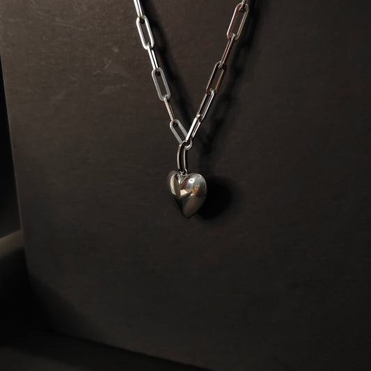 Bold Link Heart Necklace | Chunky Statement Necklace in Polished Stainless Steel