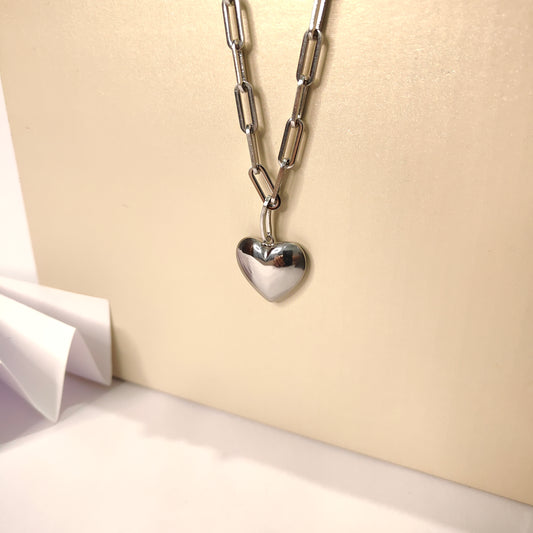 Bold Link Heart Necklace | Chunky Statement Necklace in Polished Stainless Steel