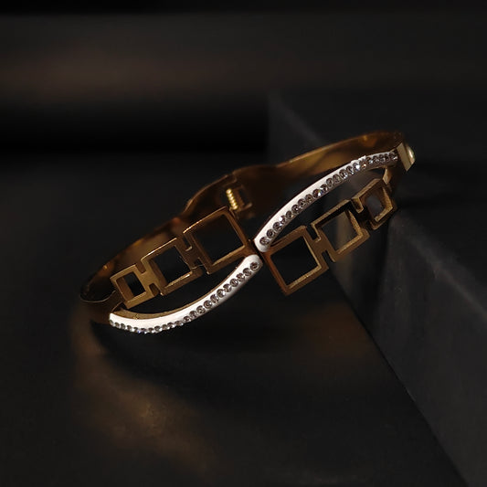 Edgy Gold Grid Bangle | Sparkling Square Link Bangle | Modern Minimalist Jewellery for Women