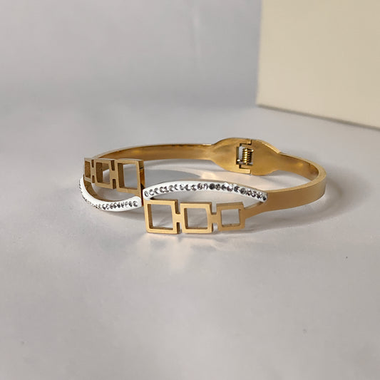 Edgy Gold Grid Bangle | Sparkling Square Link Bangle | Modern Minimalist Jewellery for Women