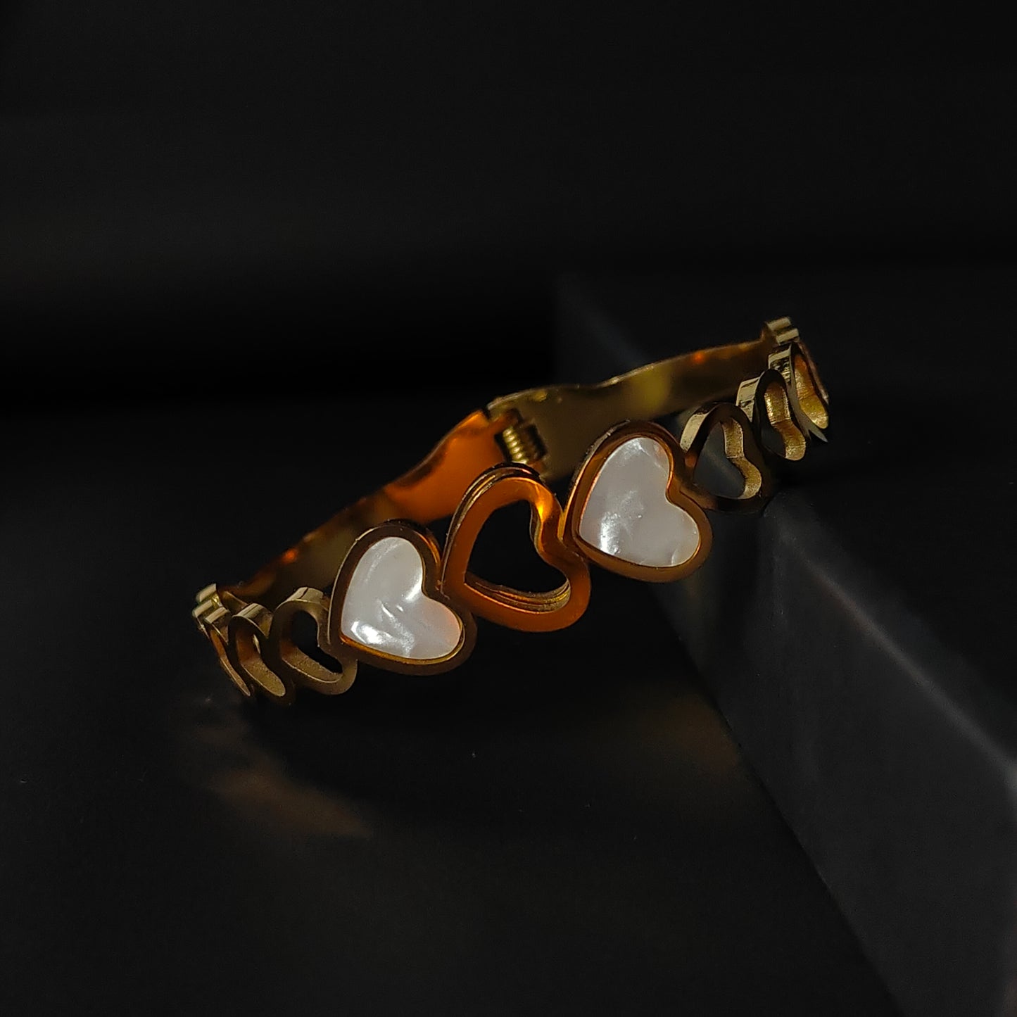 Romantic Gold Eternity Heart Bangle | White Mother of Pearl Bangle | Trendy Gift for Her