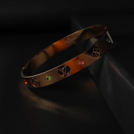 Chic Gold Monogram Inspired Bangle | Colorful Designer Style Bangle for Women | Trendy Fashion Jewellery
