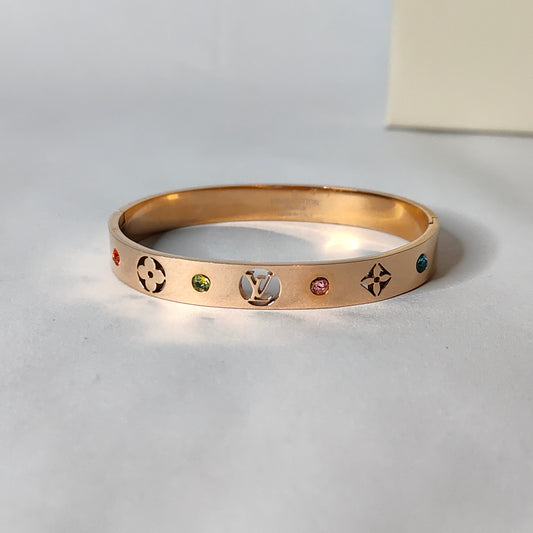 Chic Gold Monogram Inspired Bangle | Colorful Designer Style Bangle for Women | Trendy Fashion Jewellery