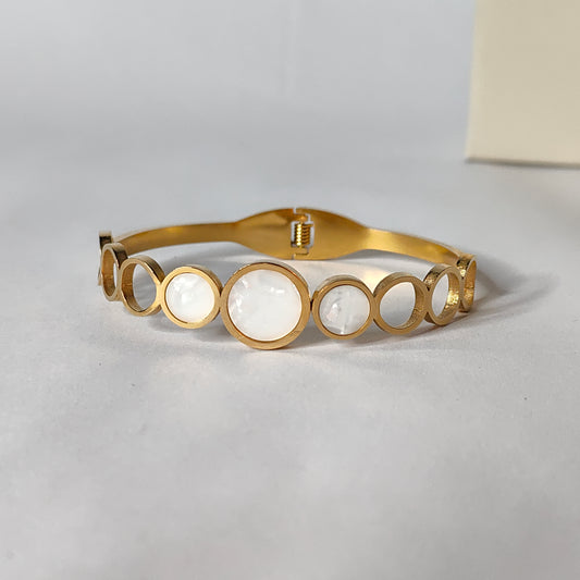 Dazzling Gold Lollipop Bangle | White Mother of Pearl Bangle | Modern Statement Jewellery for Women
