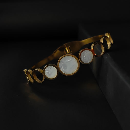 Dazzling Gold Lollipop Bangle | White Mother of Pearl Bangle | Modern Statement Jewellery for Women