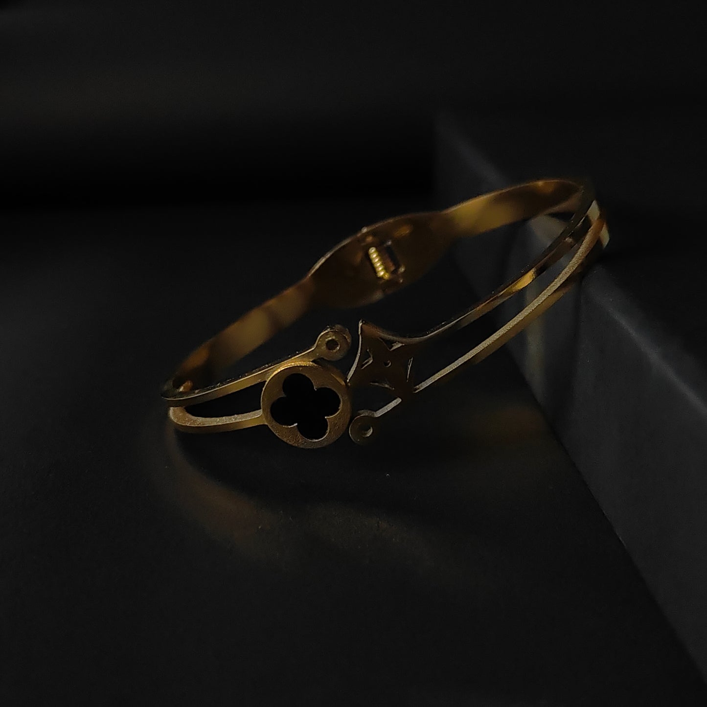 Elegant Gold Double Clover Bangle | Anti Tarnish Symbolic Bangle for Women | Modern Fashion Jewellery