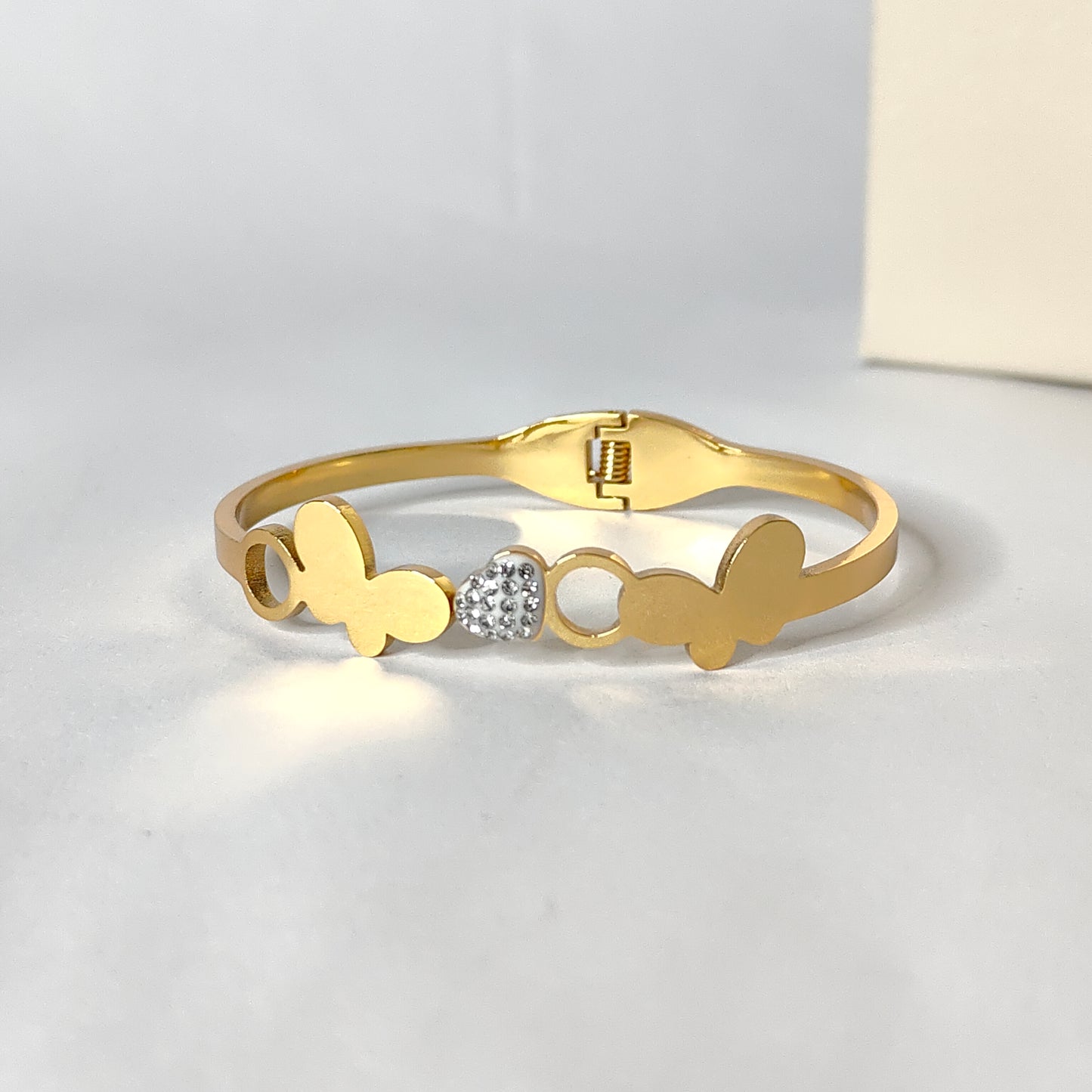 Delicate Gold Butterfly Heart Bangle | 3mm Anti Tarnish Bangle for Women | Modern Love & Nature Jewellery