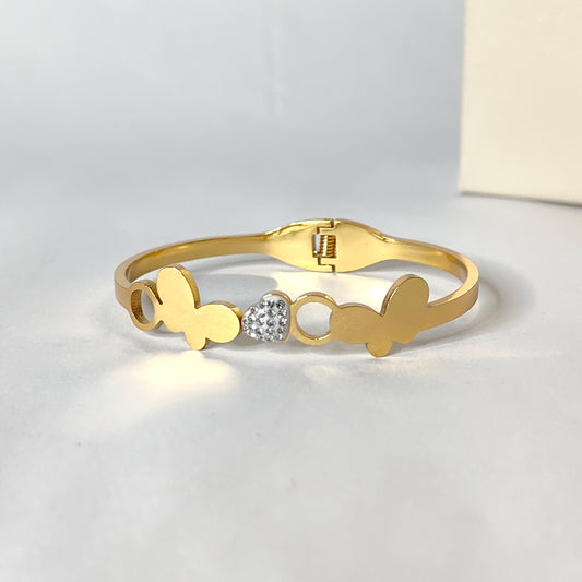 Delicate Gold Butterfly Heart Bangle | 3mm Anti Tarnish Bangle for Women | Modern Love & Nature Jewellery