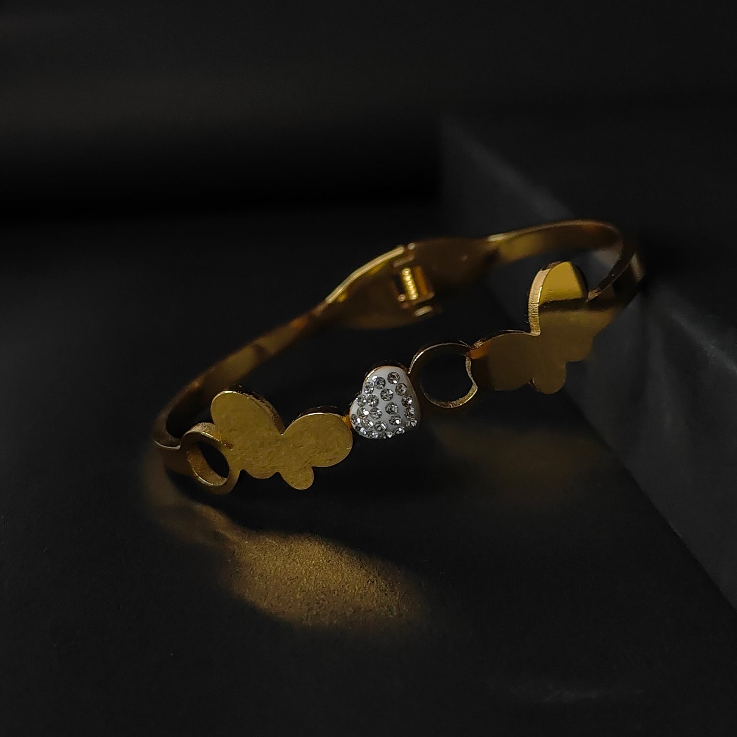 Delicate Gold Butterfly Heart Bangle | 3mm Anti Tarnish Bangle for Women | Modern Love & Nature Jewellery