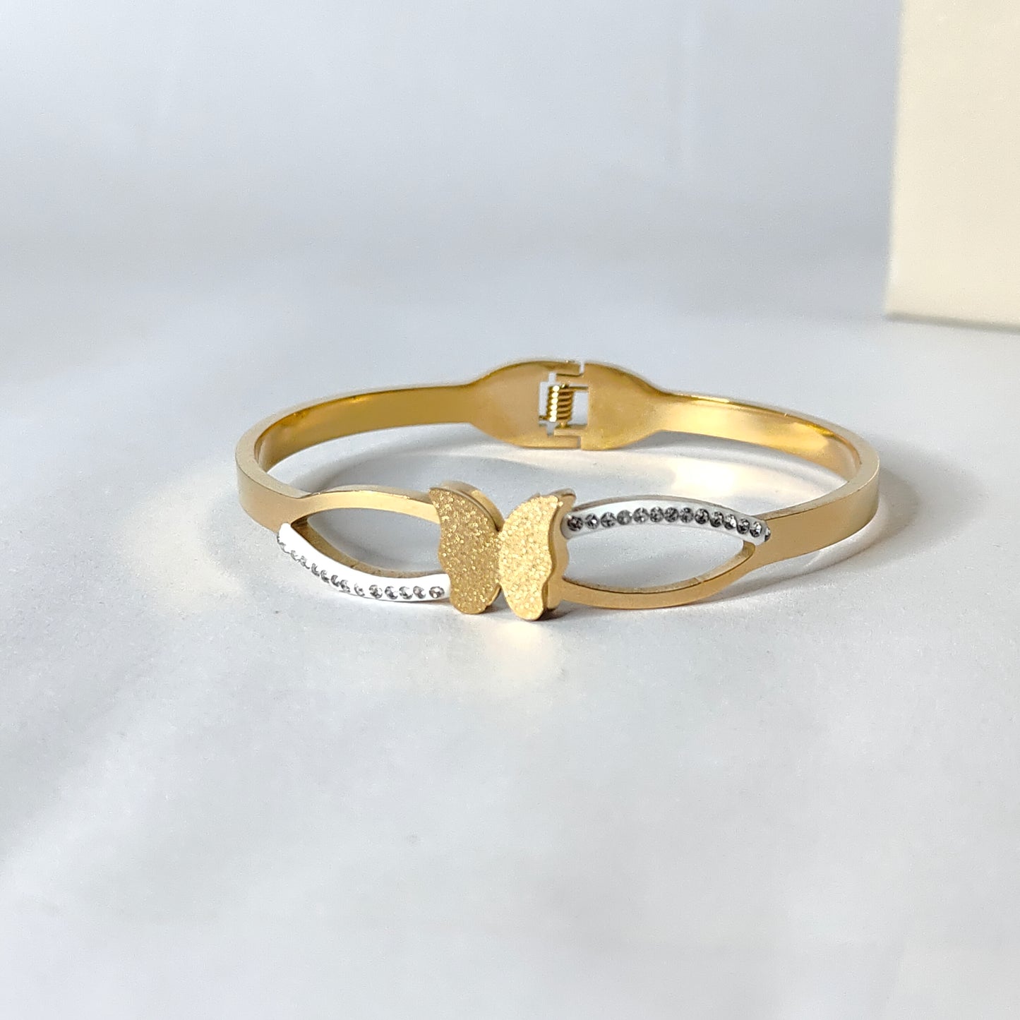 Gold Butterfly Crystal Bangle | Elegant Anti Tarnish Bangle for Women | Nature-Inspired Fashion Jewellery