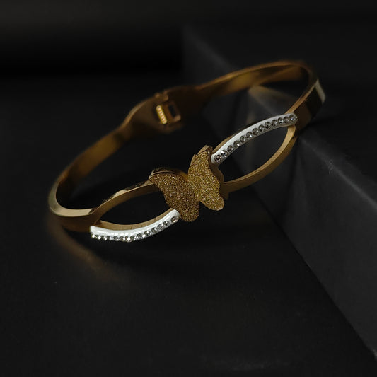 Gold Butterfly Crystal Bangle | Elegant Anti Tarnish Bangle for Women | Nature-Inspired Fashion Jewellery