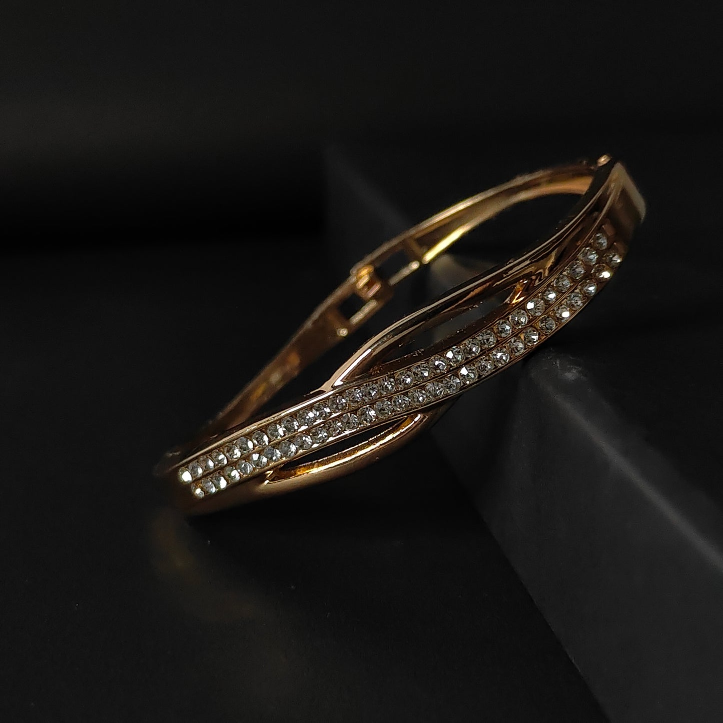 Elegant Gold Wave Crystal Bangle | Anti Tarnish Flowing Line Bangle | Modern Fashion Jewellery for Women