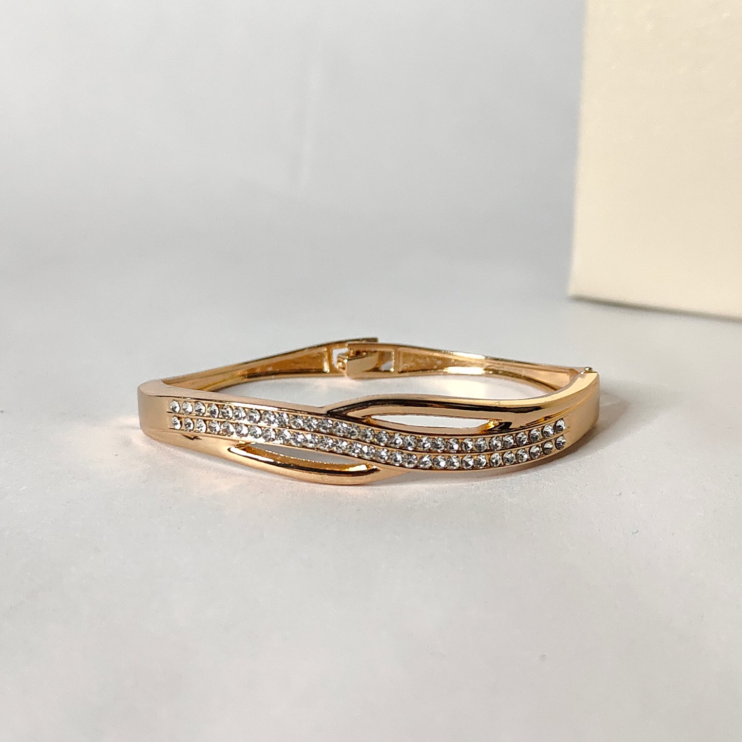 Elegant Gold Wave Crystal Bangle | Anti Tarnish Flowing Line Bangle | Modern Fashion Jewellery for Women