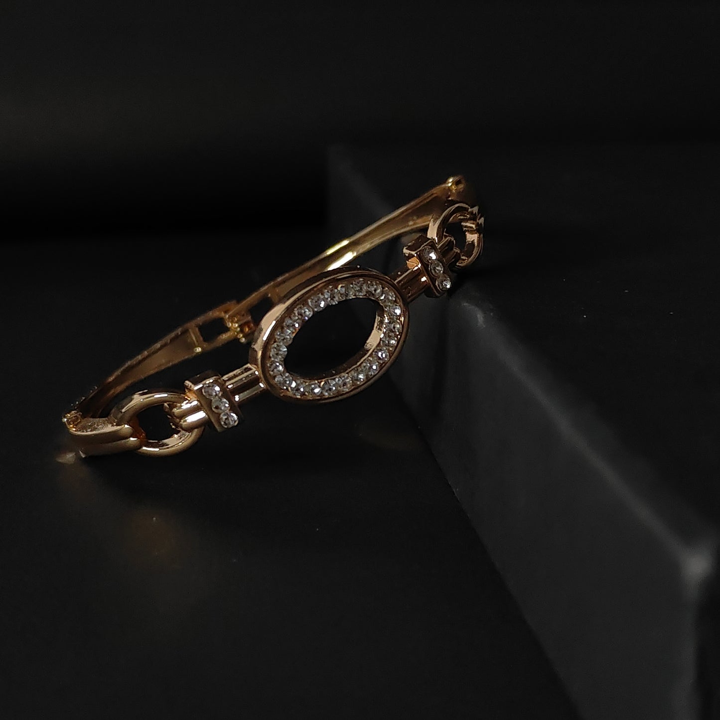 Elegant Gold Linked Crystal Bangle | Anti Tarnish Hinged Bangle for Women | Modern Fashion Jewellery