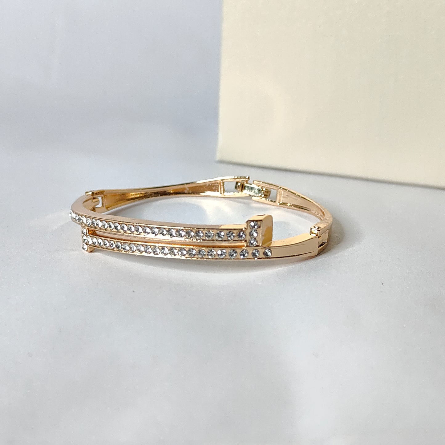 Gold "T" Bangle | Anti Tarnish Double Bar Crystal Bangle | Modern Fashion Jewellery for Women