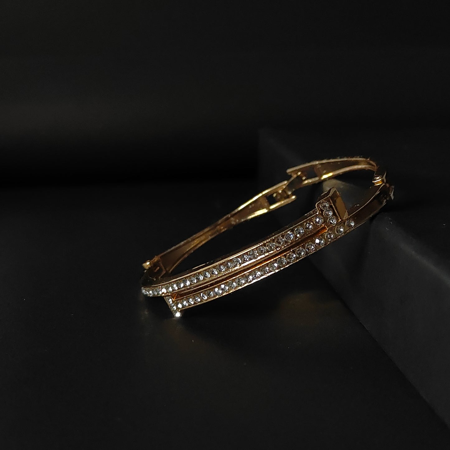 Gold "T" Bangle | Anti Tarnish Double Bar Crystal Bangle | Modern Fashion Jewellery for Women