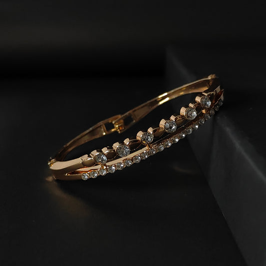 Gold Double Strand Bangle | Anti Tarnish Crystal Layered Bangle | Elegant Fashion Jewellery for Women